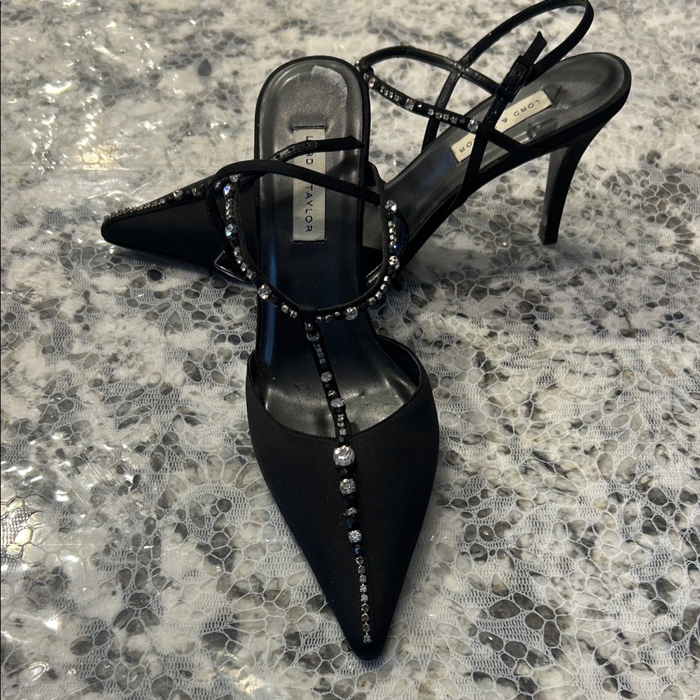 Lord & Taylor Black Heels with Sparkling Straps